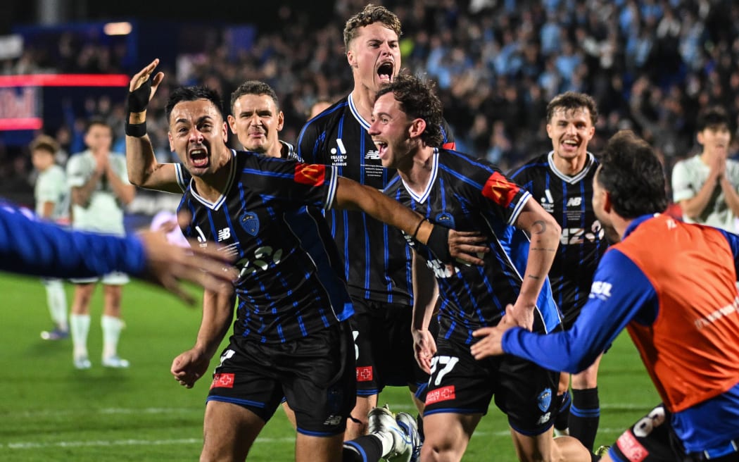 Cam Howieson of Auckland FC celebrates his goal.