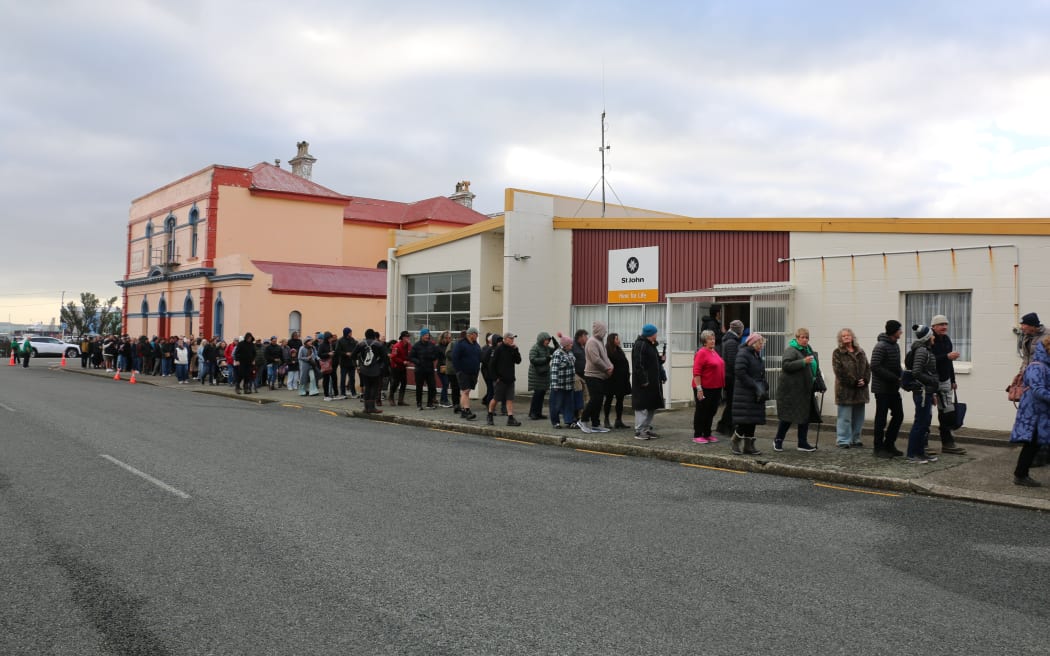 The opening queue for the 2026 Bluff Oyster Festival went around the block.