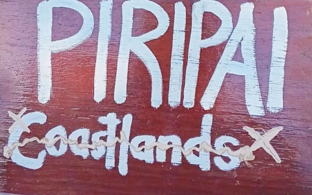 A sign on a Piripai property expresses the feeling of some local residents about the name of Coastlands which, although incorrect, seems to have become stuck in administrative databases. Photo supplied