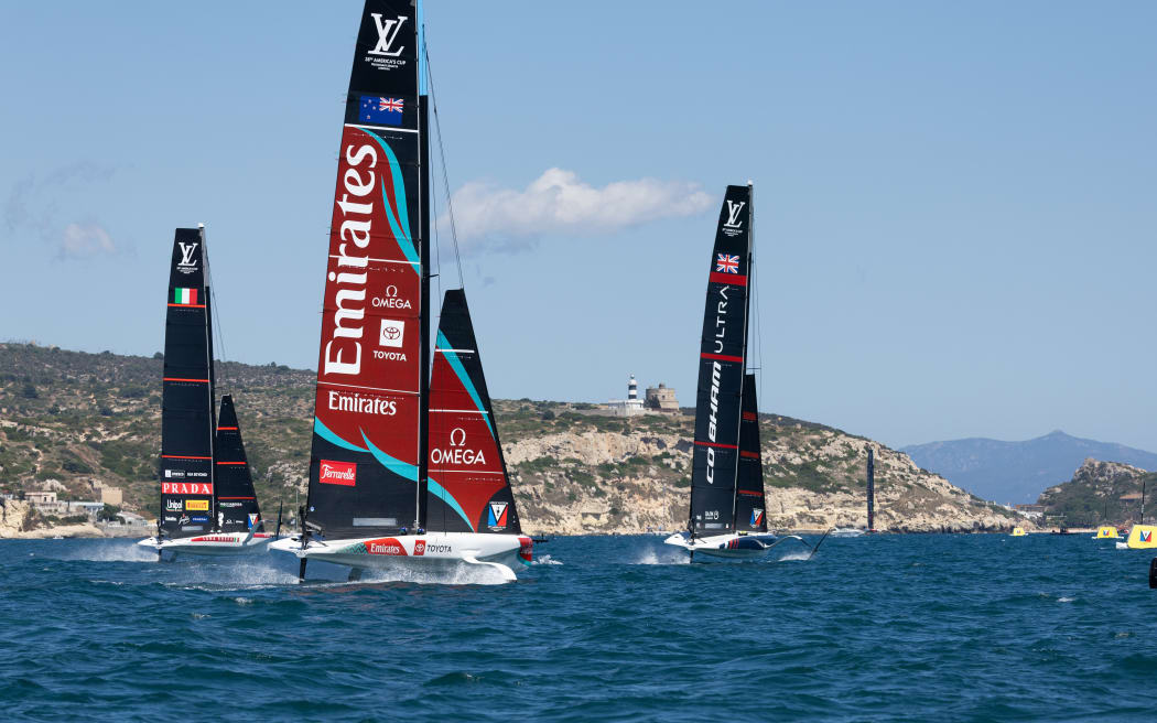 Team New Zealand in action at the America's Cup preliminary regatta in Sardinia.