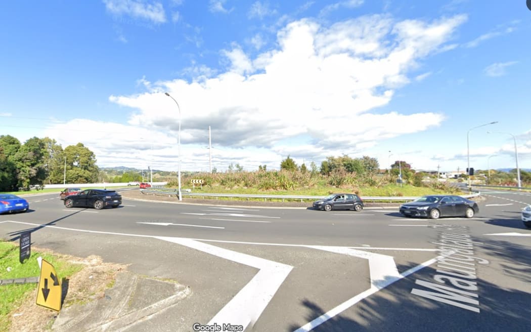 The roundabout on the corner of Maungatapu Road and Welcome Bay Link Road.