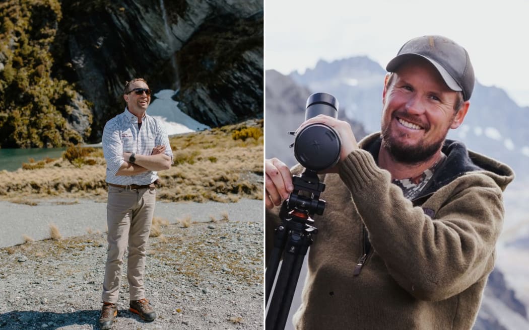 Pilot Tim Brown (left) and guide Sean Roach named as two dead in Mt Aspiring helicopter crash.