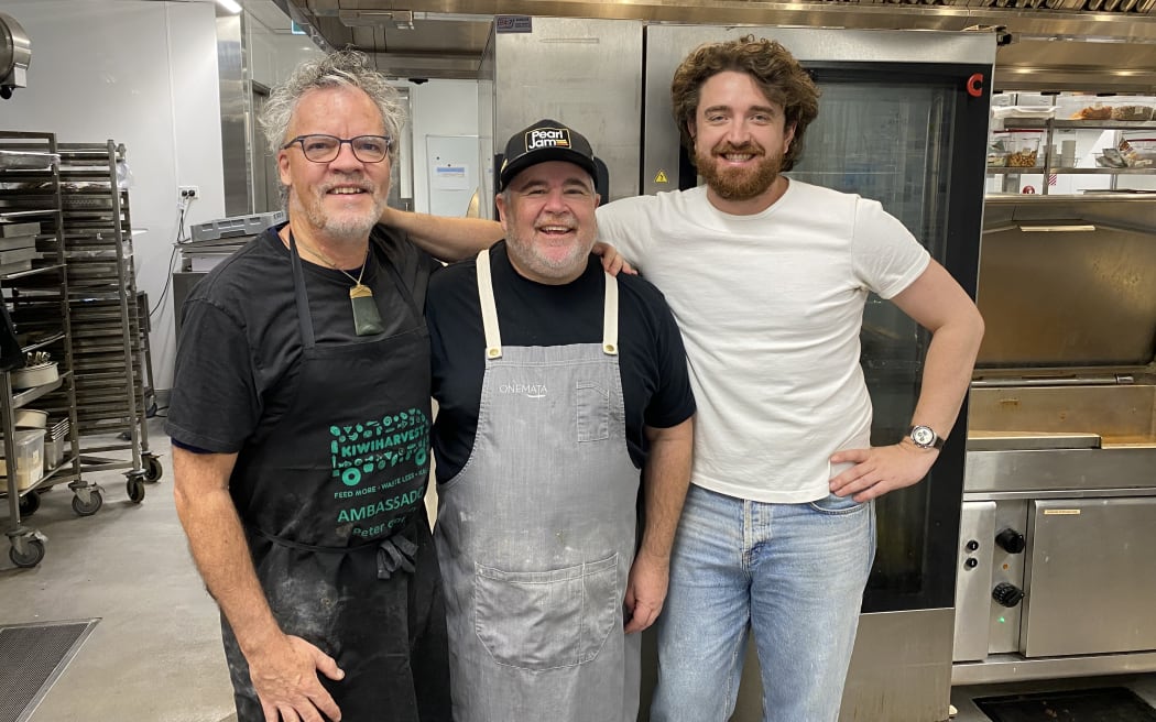 Members of the KiwiHarvest Chef Collective: (from left) Peter Gordon, Brent Martin and Alfie Ingham.