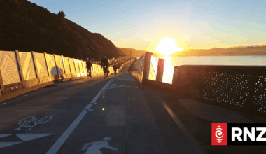 Cyclists commute at sunrise on the 'beautiful' Te Ara Tupua