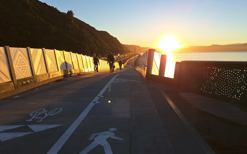 Riders on the $348m Te Ara Tupua cycling and walking path between Ngauranga and Petone, Monday 18 May 2026.