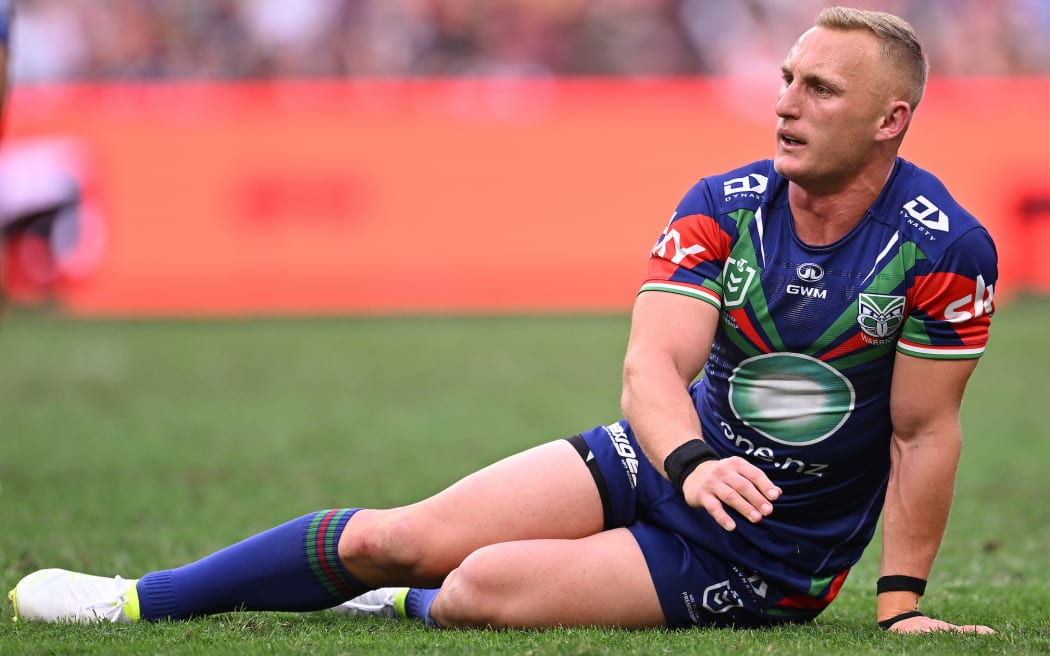 Tanah Boyd of the Warriors sustains an injury during the NRL Round 11 match between the New Zealand Warriors and the Brisbane Broncos at Suncorp Stadium in Brisbane, Sunday, May 17, 2026. (AAP Image/Dave Hunt/ Photosport)
