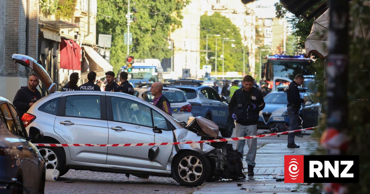 Four civilians tackle knife-wielding driver after car plows into crowd in Italy