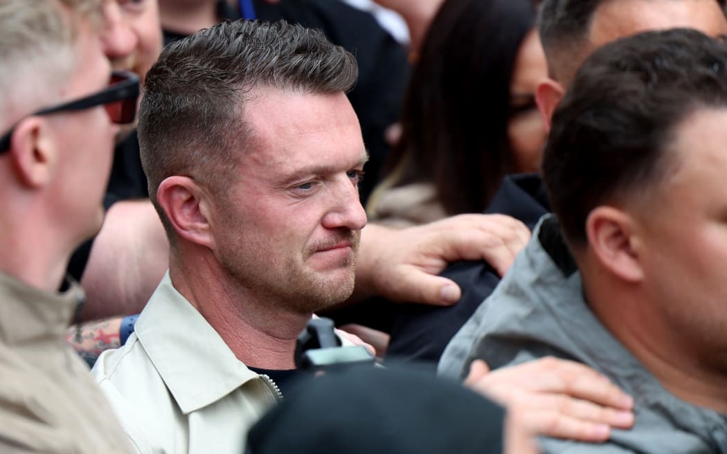 British far-right activist Tommy Robinson, real name Stephen Yaxley-Lennon, looks on during a rally organised by Unite The Kingdom, in central London on May 16, 2026. (Photo by Toby Shepheard / AFP)