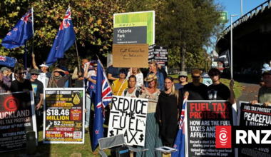 Protest in Auckland's Victoria Park against fuel taxes