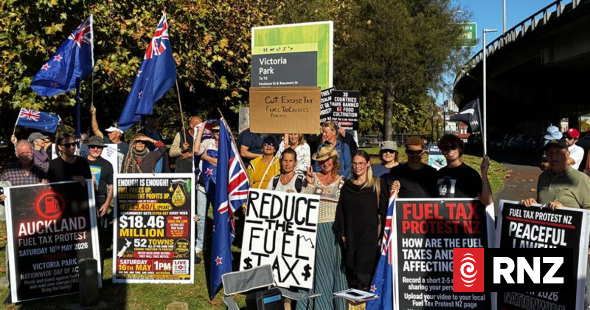 Protest in Auckland's Victoria Park against fuel taxes