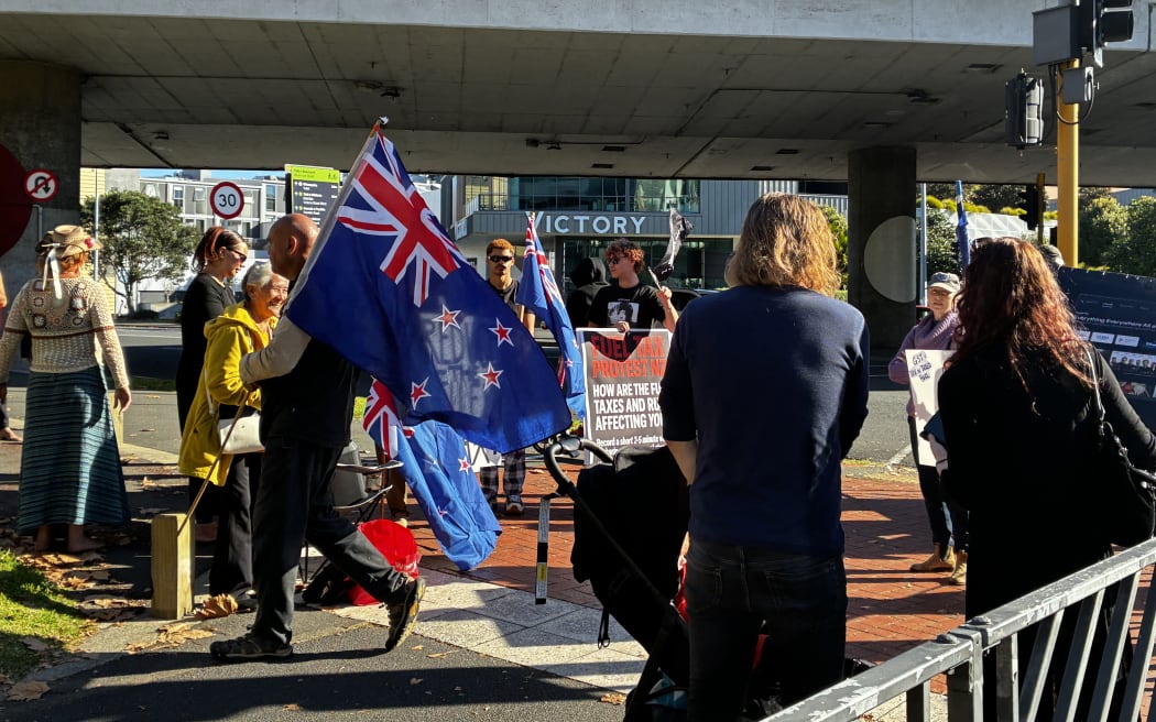 A handful of people have gathered at Auckland's Victoria Park as part of a nationwide protest against fuel taxes.