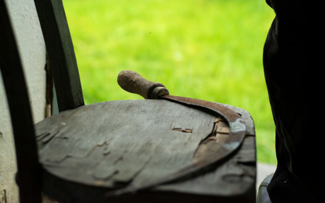 A sickle seen on a seat, in Ukraine.