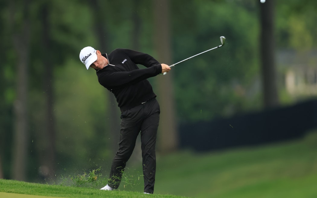 NEWTOWN, PENNSYLVANIA - MAY 14: Daniel Hillier of New Zealand hits his second shot on the 10th hole during the first round of the PGA Championship at Aronimink Golf Club on May 14, 2026 in Newtown, Pennsylvania. (Photo by David Cannon/Getty Images) (Photo by DAVID CANNON / David Cannon Collection / Getty Images via AFP)