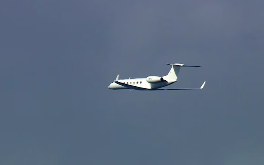 The repatriation plane flying through a rain band prior to touching down in Perth.