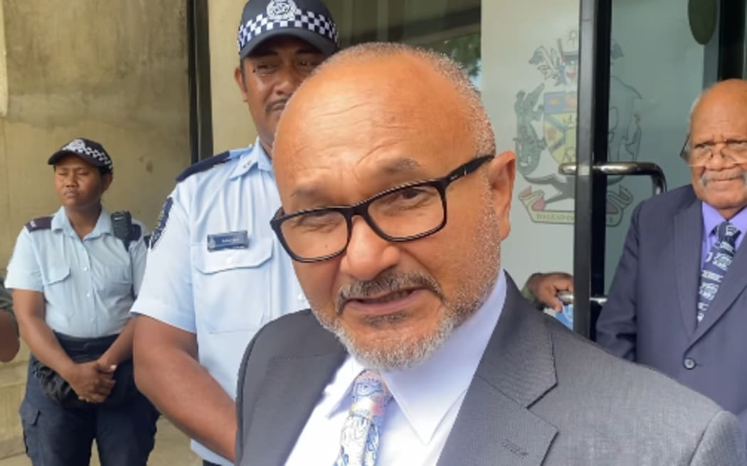 Solomon Islands' newly elected PM Matthew Wale speaks to reporters outside Parliament House in Honiara. 15 May 2026