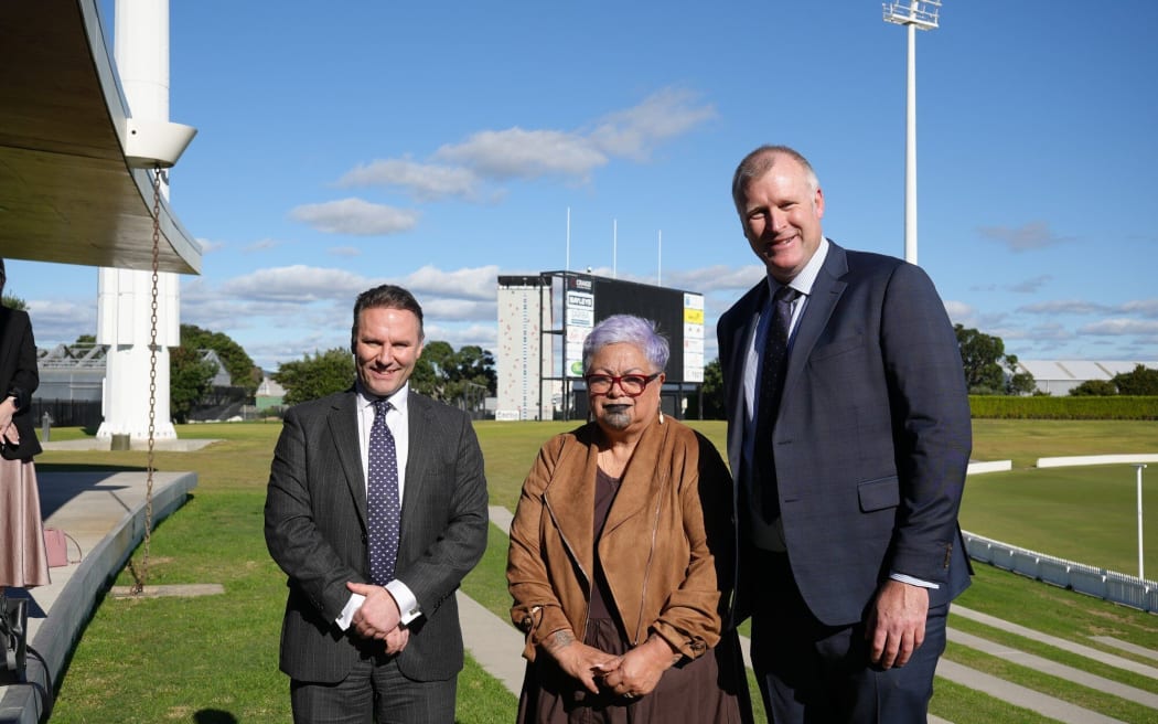 Regional leaders who signed the deal: Western Bay of Plenty Mayor James Denyer (left), Bay of Plenty Regional Council chairwoman Matemoana McDonald and Tauranga Mayor Mahé Drysdale.