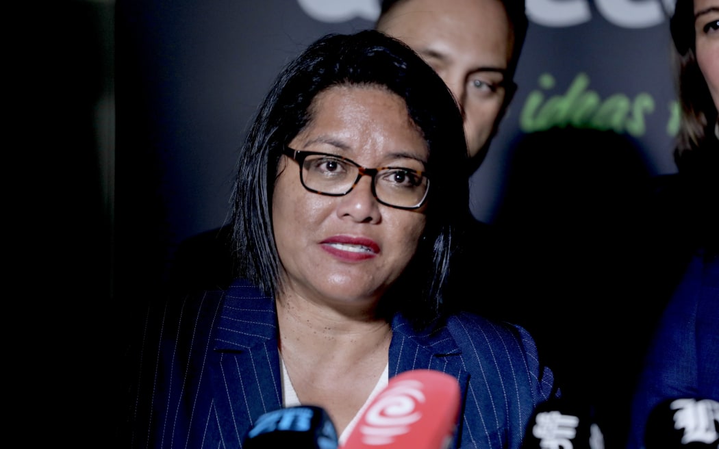 Labour's spokesperson for Finance and Economy, Savings and Investment Barbara Edmonds in Auckland speaking to reporters after the party's State of Auckland speech on Thursday.
