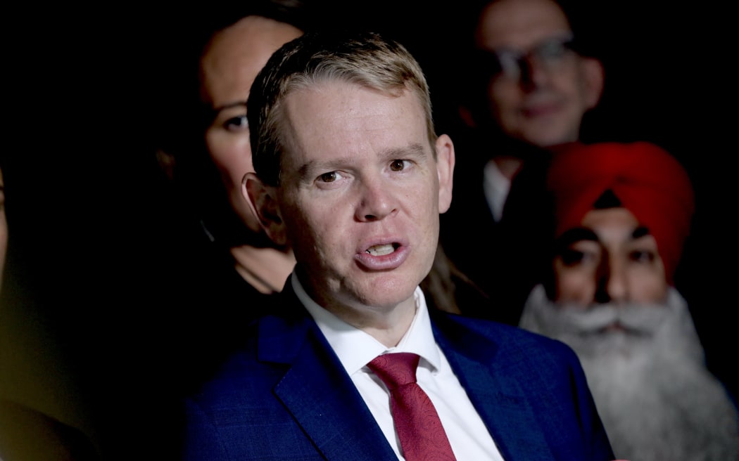 Labour Party leader Chris Hipkins in Auckland speaking to reporters after his State of Auckland speech on Thursday.