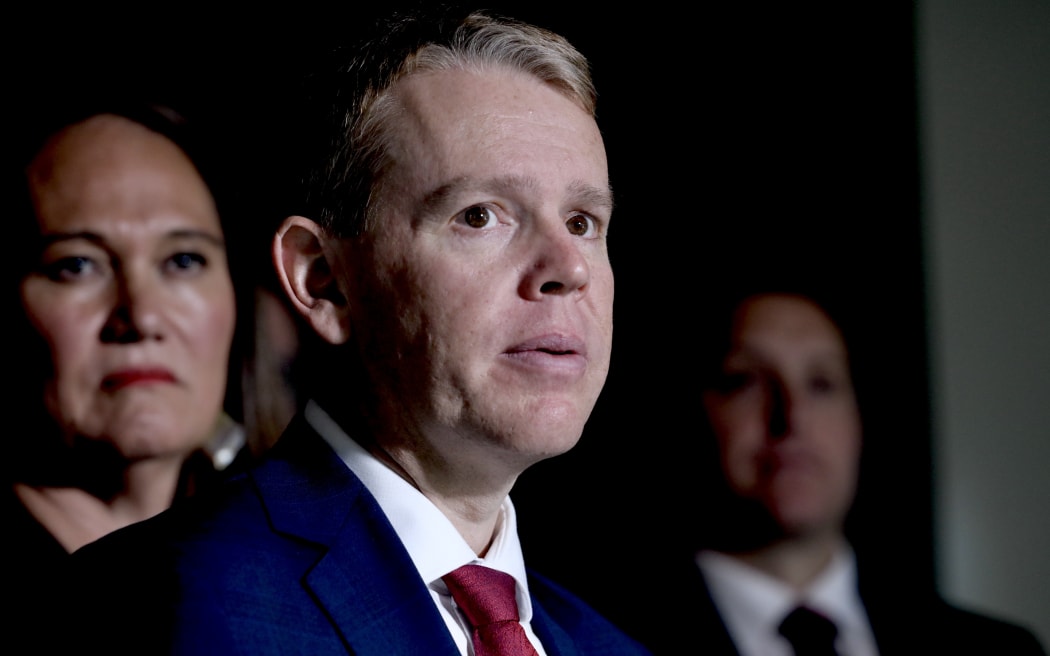 Labour Party leader Chris Hipkins in Auckland speaking to reporters after his State of Auckland speech on Thursday.