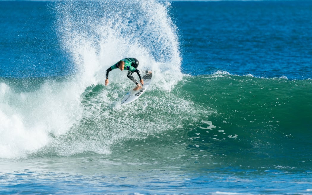 RAGLAN, NEW ZEALAND - MAY 14: Billy Stairmand of New Zealand surfs in the practice session prior to the commencement of at the Corona Cero New Zealand Pro on May 14, 2026 at Raglan, New Zealand. (Photo by Rambo Estrada/World Surf League)