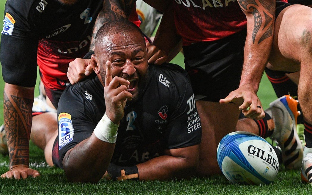 George Bower of the Crusaders celebrates his try, Crusaders v Blues, round 13 of the Super Rugby Pacific competition at One NZ Stadium, Christchurch, New Zealand on Friday 8 May 2026.
Photo: John Davidson / Photosport