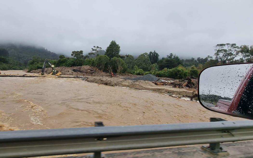 Jones Creek flooding in Westport on 8 May, 2026.