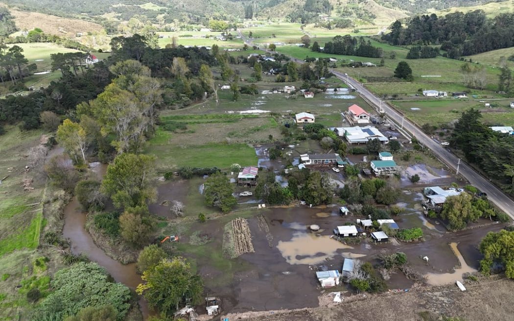 Aerial view of Whirinaki after the flood receded. Bridget Wallace’s home is in the foreground at centre.