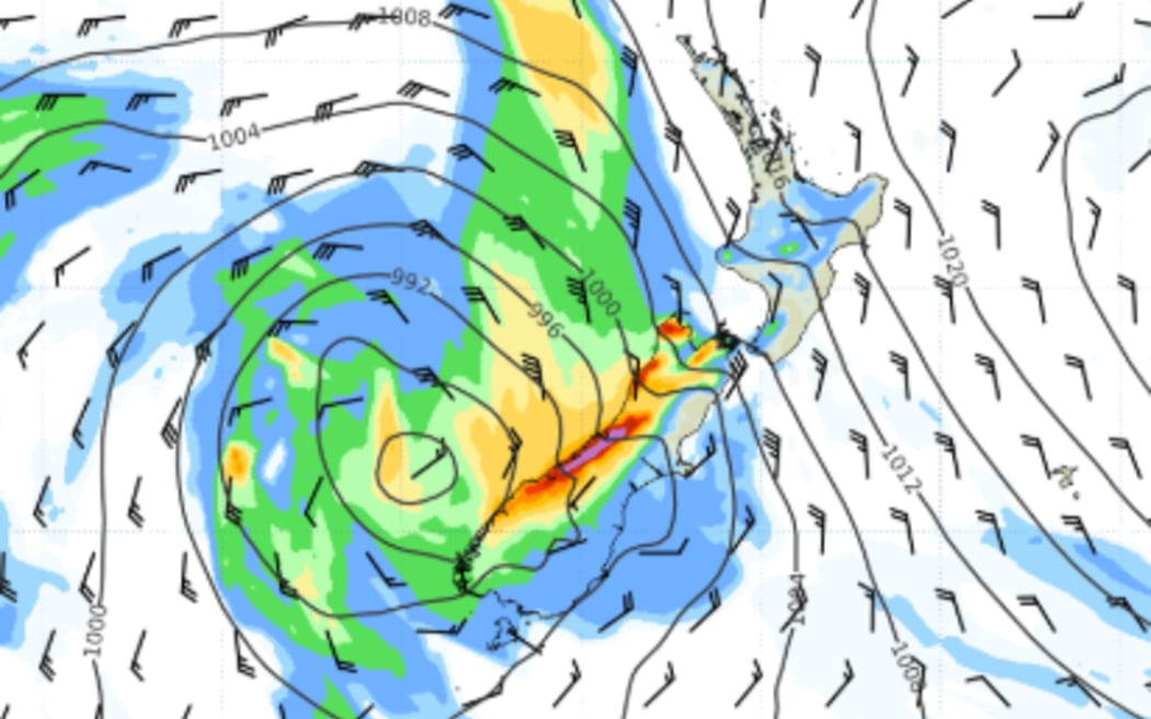 MetService's rain radar shows heavy downpours over the South Island on Friday, 5 May 2026.
