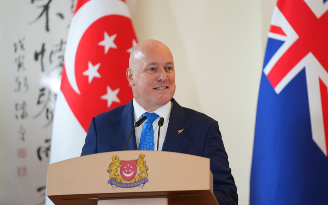 Prime Minister Christopher Luxon at the signing of a trade deal with Singapore.