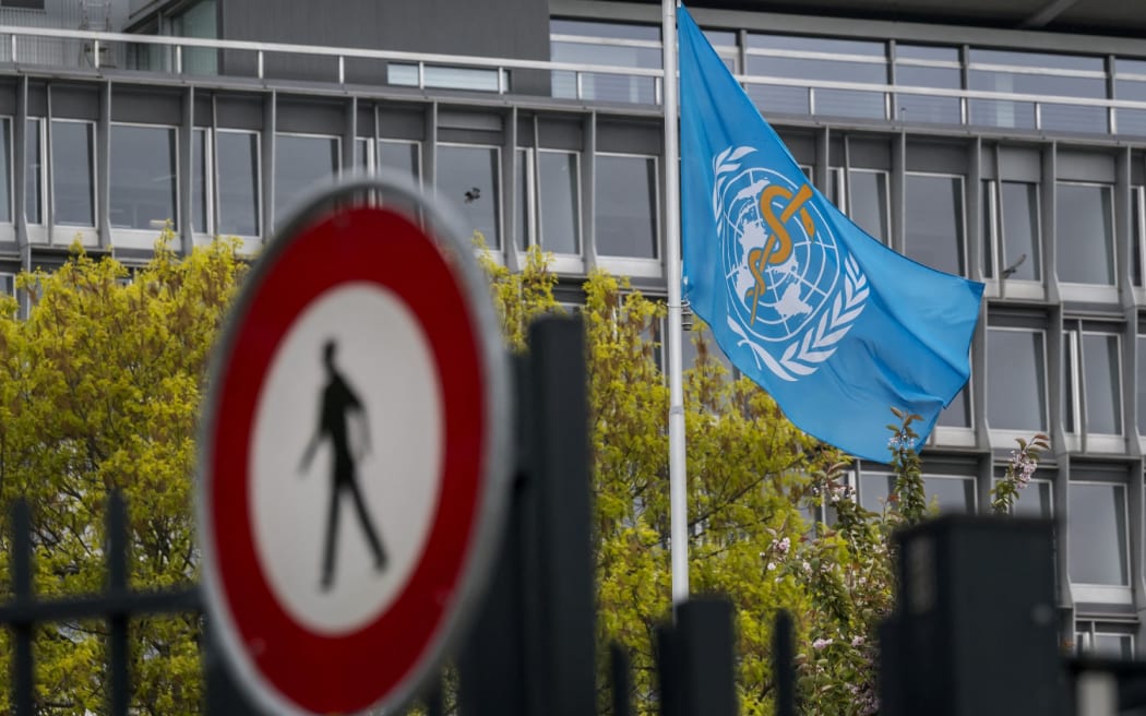 A World Health Organisation flag flying outside their headquarters, in Geneva, Switzerland, on 23 April, 2026.