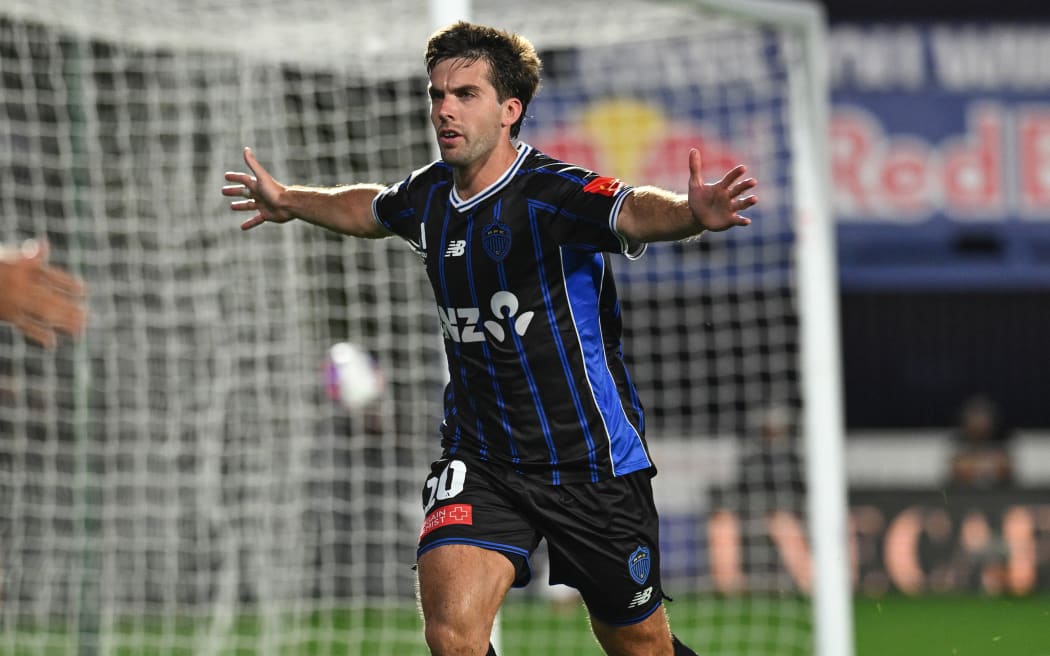 Guillermo May of Auckland FC celebrates his goal.
