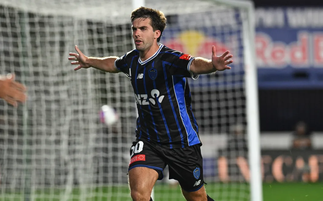 Guillermo May of Auckland FC celebrates his goal.