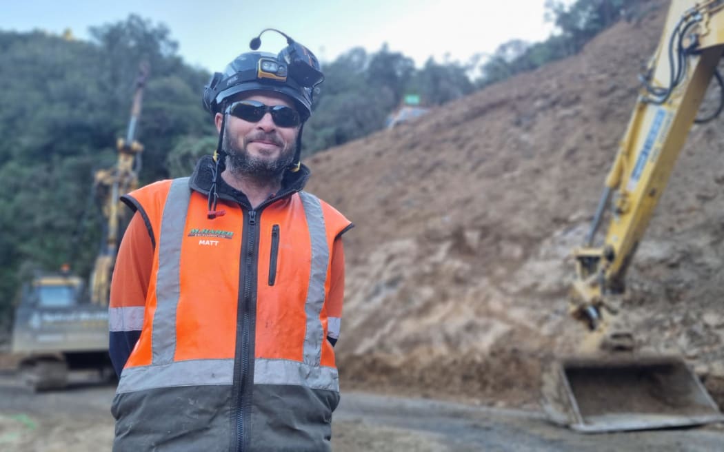 Contractor Matthew Hareb has been working in a digger high on the 'monster' slip.