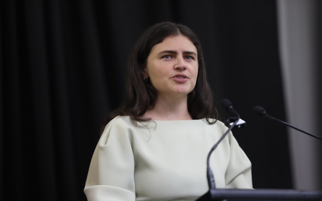Green Party Co-Leader Chlöe Swarbrick delivering her 'State of the Planet' speech in Wellington.