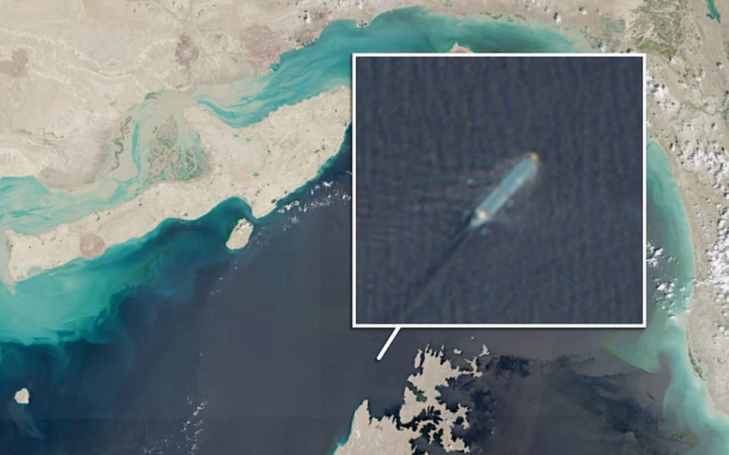 Oman-owned oil supertankers were spotted transiting the Strait of Hormuz on April 2 amid negotiations between Iran and Oman. (Supplied: Sentinel Hub
