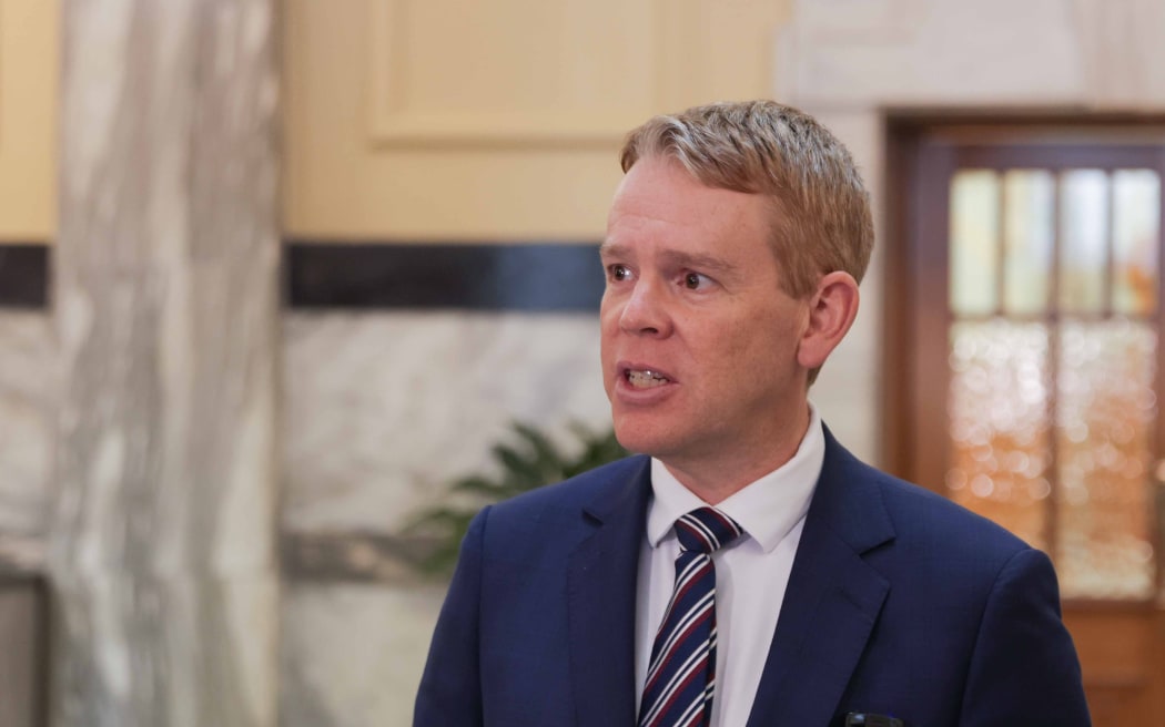 Labour leader Chris Hipkins speaks to media.