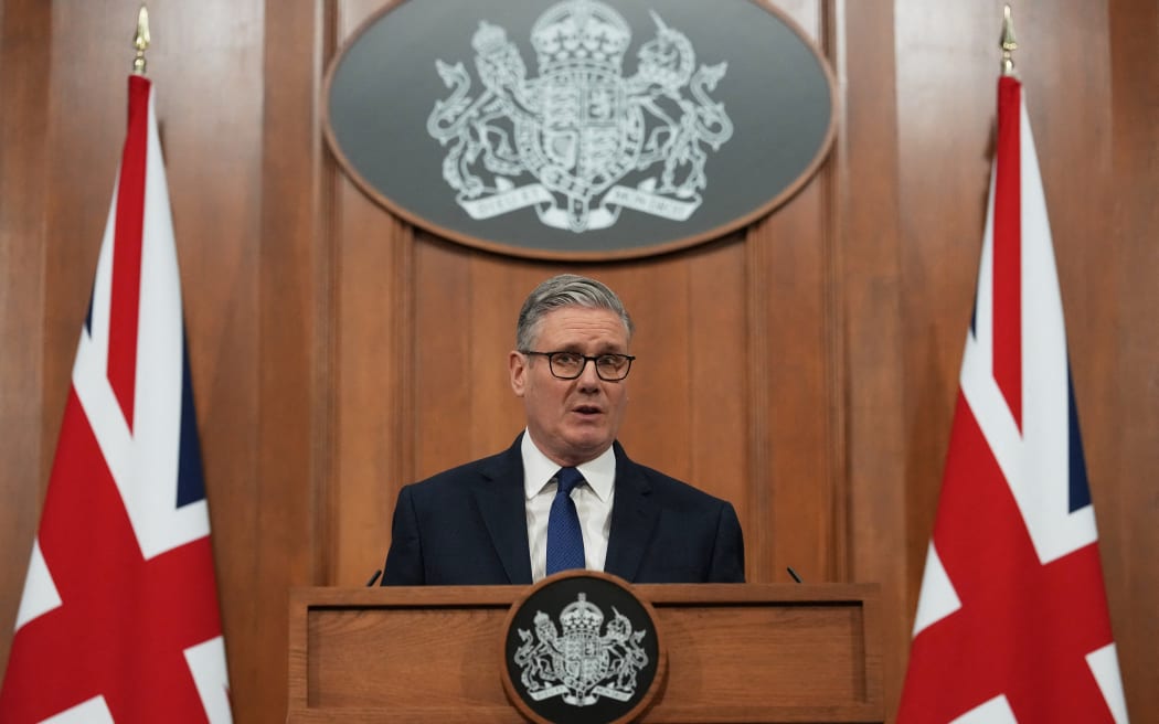 British Prime Minister Keir Starmer speaks during a press conference to update on the latest situation in the Middle East and how the government is supporting families at home at 10 Downing Street in London, on April 1, 2026. (Photo by Frank Augstein / POOL / AFP)