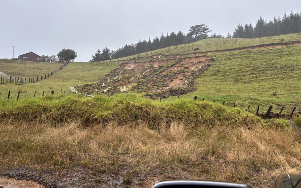 A slip scarring a hillside on the farm after January's heavy rainfall