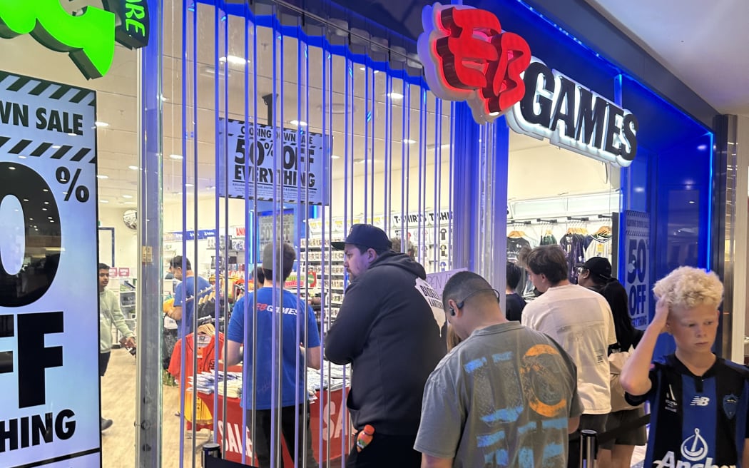 Queues formed outside of EB Games in Auckland's St Lukes on 15 January, 2026 as the business prepares for closure.