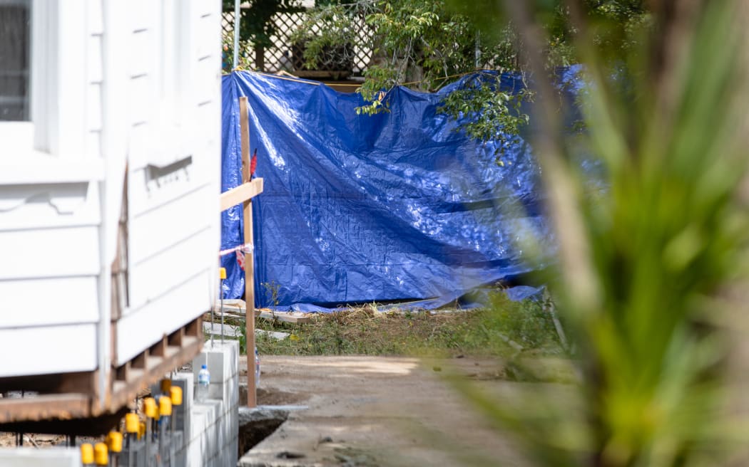 Police remained at the scene at 3 Marlborough Street yesterday.
