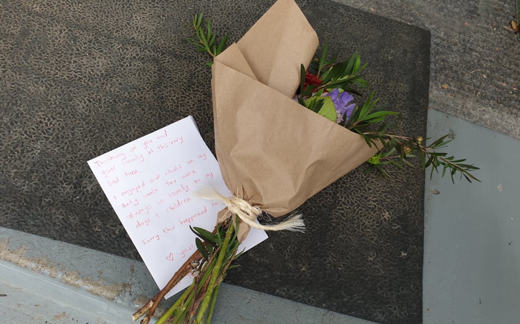 Flowers on the doorstep of the St Martin's house where Troy Dubrovskiy lived.