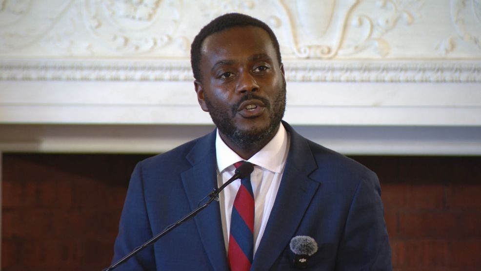 Rhode Island Congressman Gabe Amo spoke at the Mental Health Association of Rhode Island's event at the State House. (WJAR)