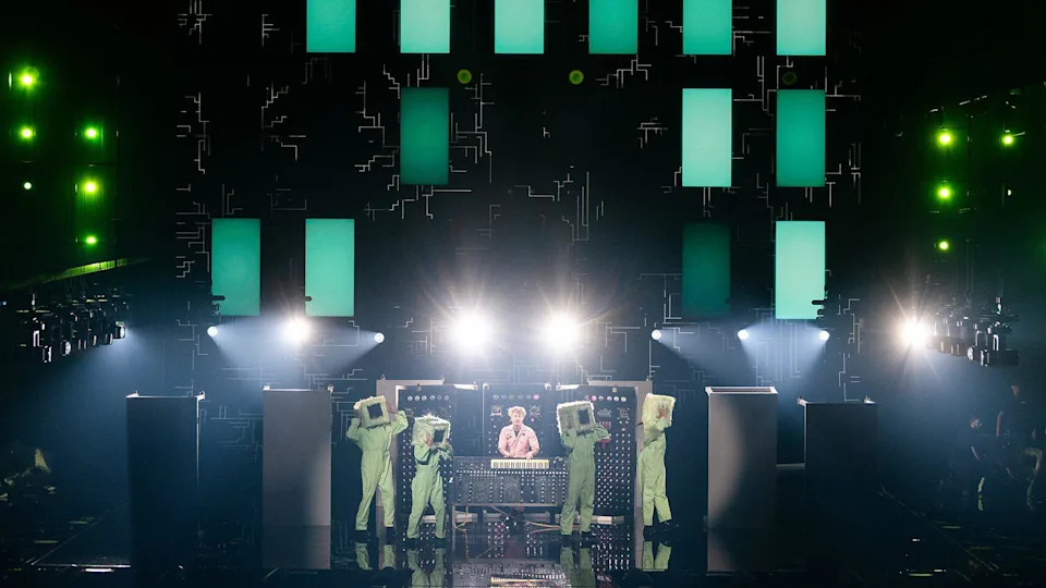A wide shot of Look Mum No Computer on stage at the Eurovision Song Contest