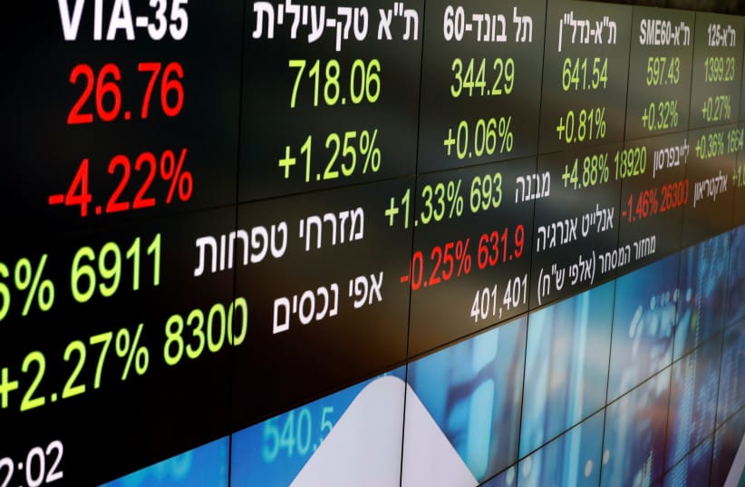 Market data is seen on part of an electronic board displayed at the Tel Aviv Stock Exchange, in Tel Aviv, Israel November 4, 2020.
