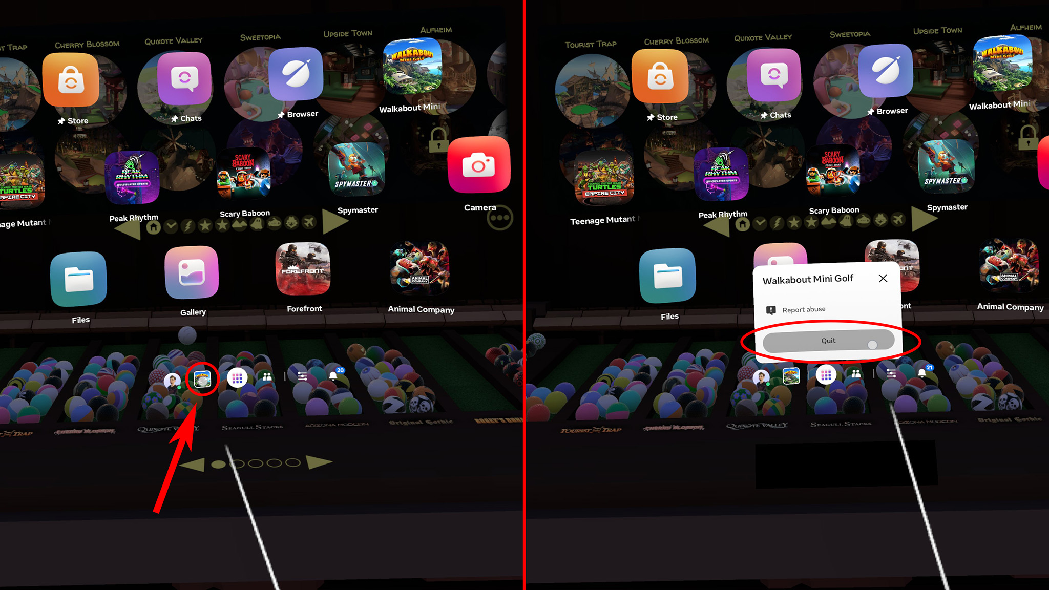How to close a running immersive app on the Meta Quest's Navigator UI