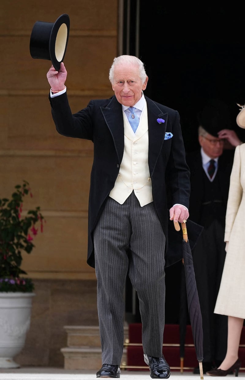 King Charles III pictured before the Royal Garden Party at Buckingham Palace in London on May 6, 2026.