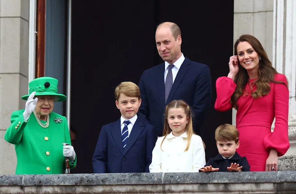 Queen Elizabeth, Prince George, Prince William, Princess Charlotte, Prince Louis, and Kate Middleton in 2022.Credit: Getty Images