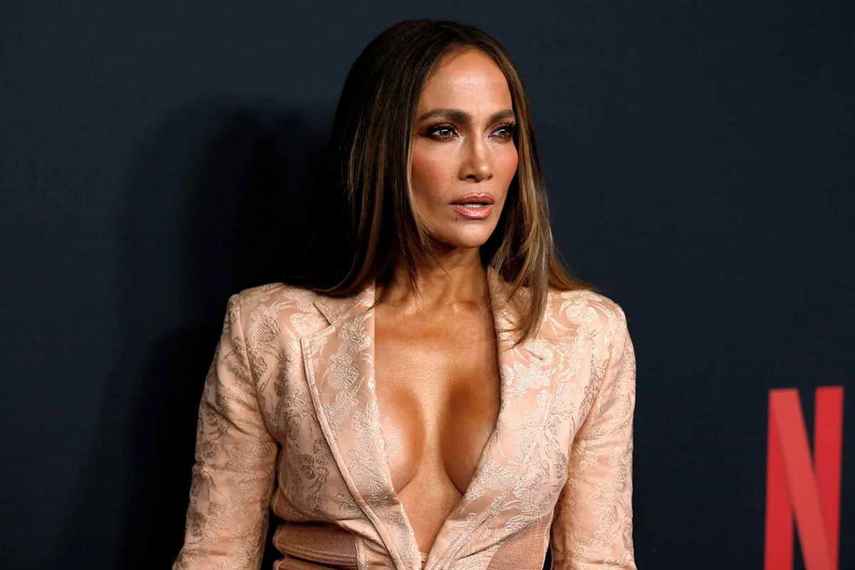 Jennifer Lopez Wears Nothing but a Lace-Trimmed Black Bra Beneath Her Boxy Blazer