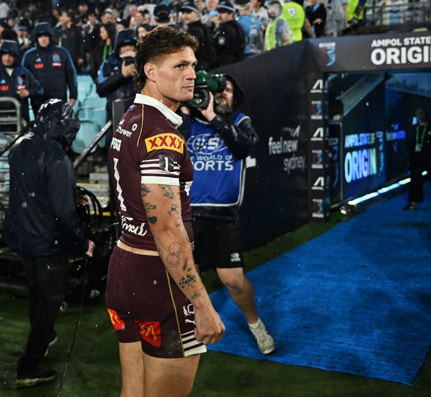 Kalyn Ponga makes his way to the dressing room after being sent off in Origin I.