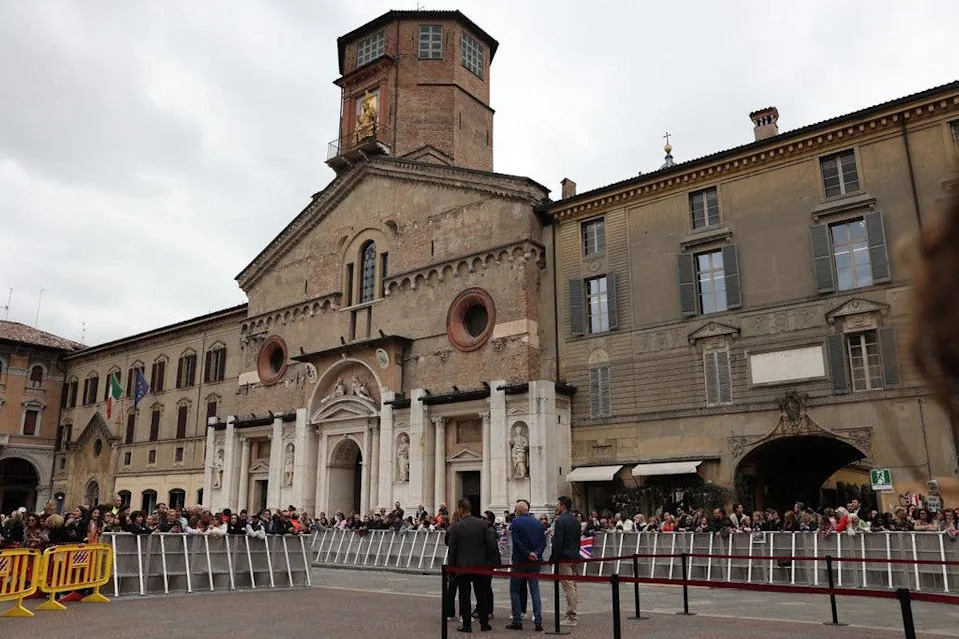 Crowds gather ahead of the arrival of Catherine, Princess of Wales, during the first day of her visit to Reggio Emilia on May 13, 2026 Italy